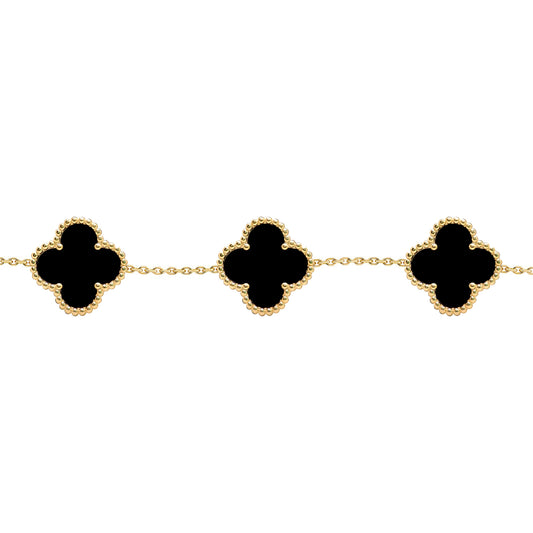 Gold-plated Silver Black Clover Onyx Lucky Charm Bracelet 7-8.5" - ABB253-GP