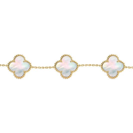 Gold-plated Silver Clover Mother of Pearl Charm 5 Bracelet 7-8.5" - ABB254-GP