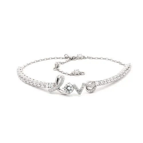 Silver CZ Pave "LOVE" Script Tennis Bracelet 19-23cm 7.5-9" - ABB255