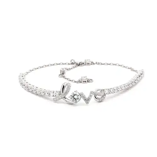 Silver CZ Pave "LOVE" Script Tennis Bracelet 19-23cm 7.5-9" - ABB255