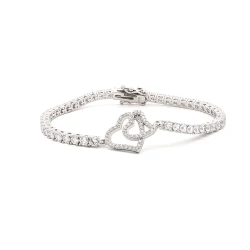 Silver CZ Iced Pave Double Heart CZ Tennis Bracelet 17.5cm 7" - ABB256