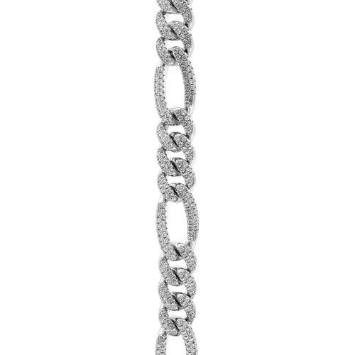 Silver Iced CZ 3+1 Figaro Chain Necklace 10mm 20-24" 50-60cm - ABB257