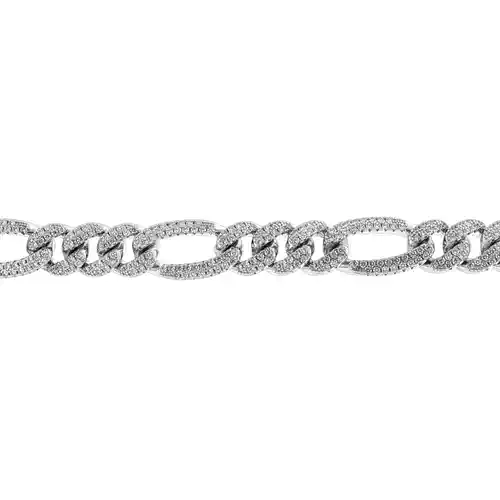 Silver Iced CZ 3+1 Figaro Chain Necklace 10mm 20-24" 50-60cm - ABB257