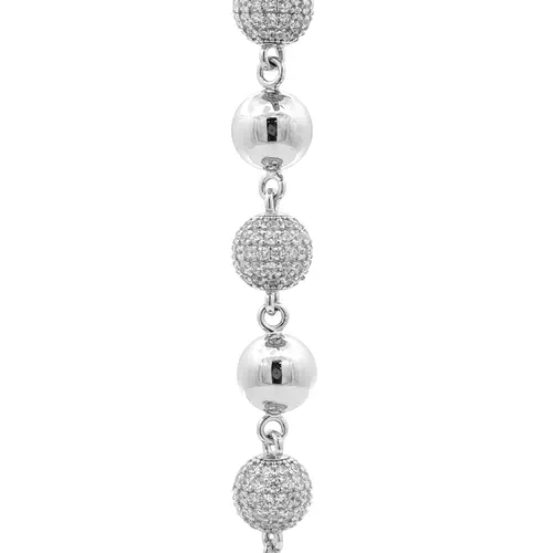 Silver CZ Pave Disco Ball Bead Necklace 10mm 20-24" 50-60cm - ABB258