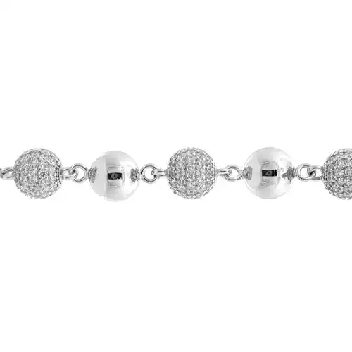 Silver CZ Pave Disco Ball Bead Necklace 10mm 20-24" 50-60cm - ABB258