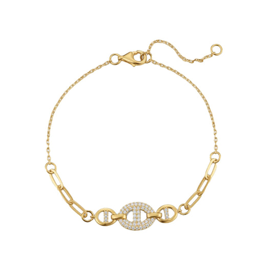 Gold-plated Silver CZ Encrusted Mariner Charm Bracelet 6.5-8" - ABB260-GP