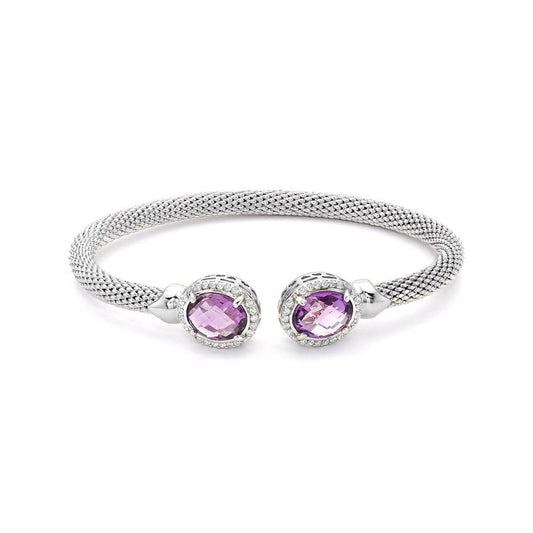 Sterling Silver Purple CZ Beaded Torque Ladies Bangle - ABG032