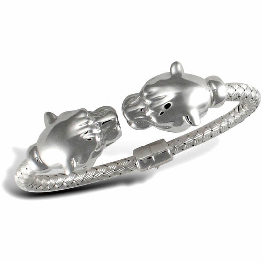 925 Solid Silver Rhodium Double Panther Head Ladies Bangle - ABG047