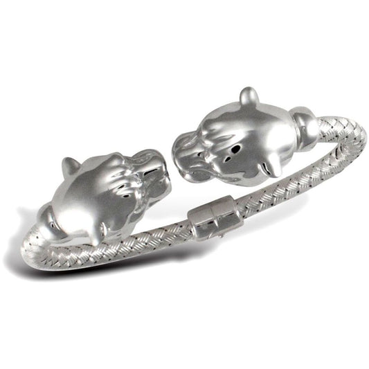 925 Solid Silver Rhodium Double Panther Head Ladies Bangle - ABG047