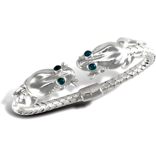 925 Sterling Silver Rhodium Double Frog Ladies Bangle - ABG050