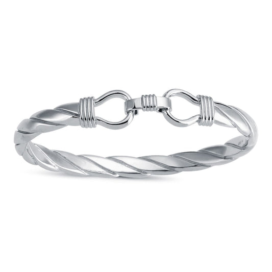 Mens Rhodium Plated Silver Twisted Stirrup Bangle Bracelet 8mm - ABG058