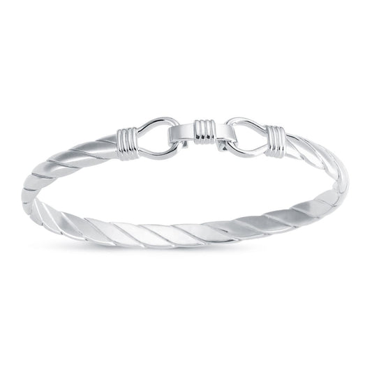 Mens Rhodium Plated Silver Twisted Stirrup Bangle Bracelet 6mm - ABG059