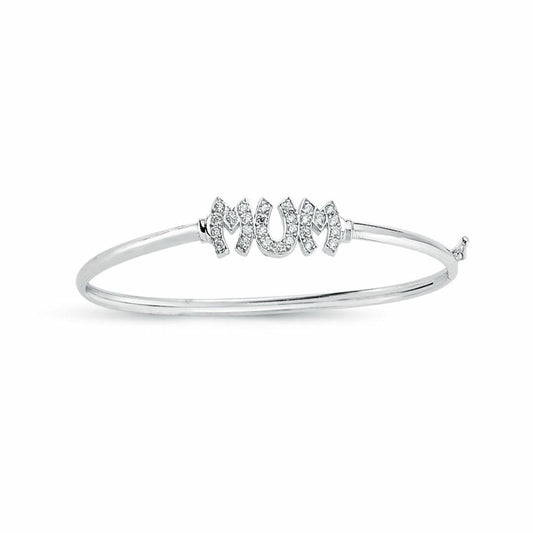 Womens Rhodium Plated Silver Round CZ MUM ID Bangle Bracelet 3mm - ABG060