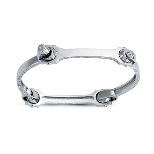 Womens Rhodium Silver Spanner & Socket Bangle Bracelet 4mm - ABG061