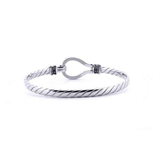 Ladies Sterling Silver Rope Stirrup Hook Loop Bangle 7" 18cm - ABG065