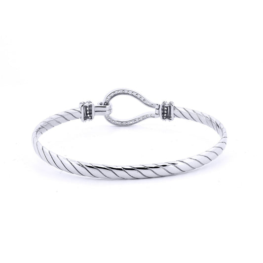 Ladies Sterling Silver CZ Rope Stirrup Hook Loop Bangle 7" 18cm - ABG066