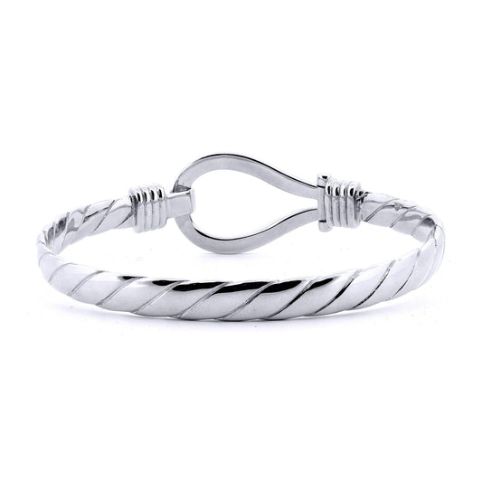 Gents Sterling Silver Rope Stirrup Hook Loop Bangle 8.5" 22cm - ABG067