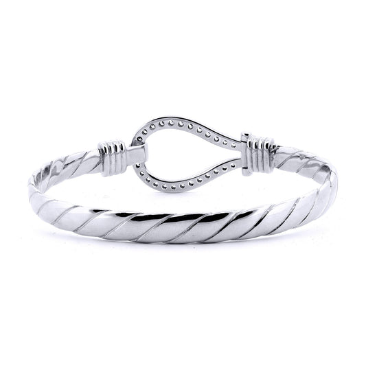 Gents Sterling Silver CZ Rope Stirrup Hook Loop Bangle 8.5" 22cm - ABG068