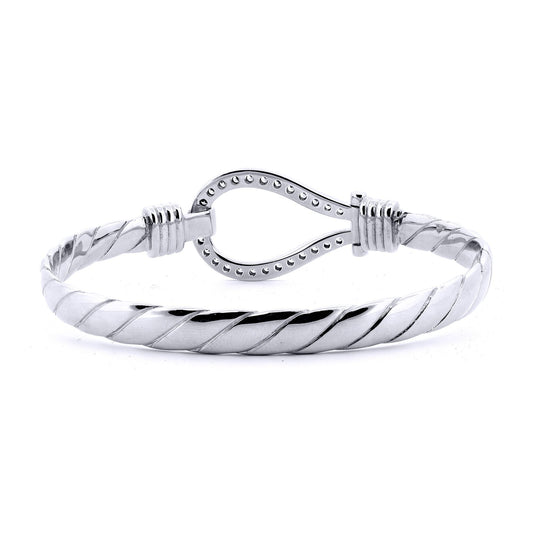Gents Sterling Silver CZ Rope Stirrup Hook Loop Bangle 8.5" 22cm - ABG068