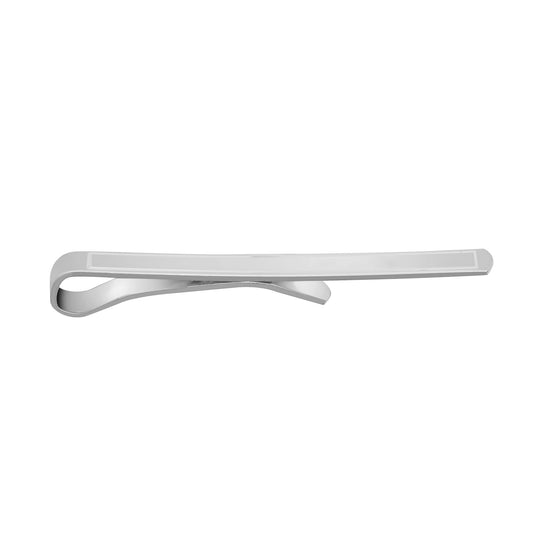 Mens Rhodium Silver Groove Rectangular ID Slide-on Tie Clip - ACL019