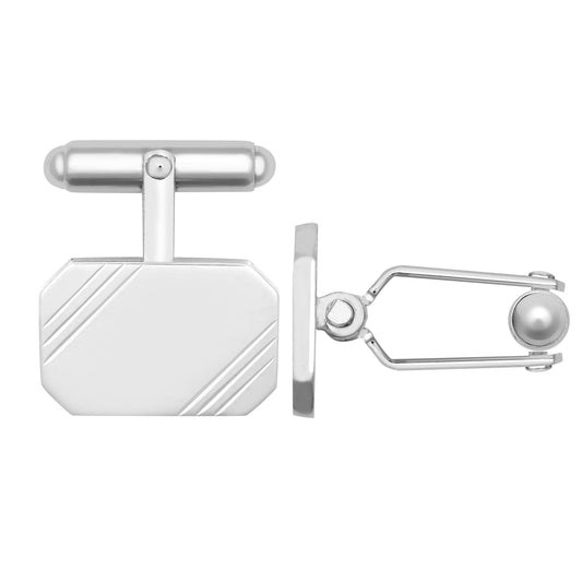 Silver Diagonal Grooves Octagon Rectangle Swivel T-Bar Cufflinks - ACL024
