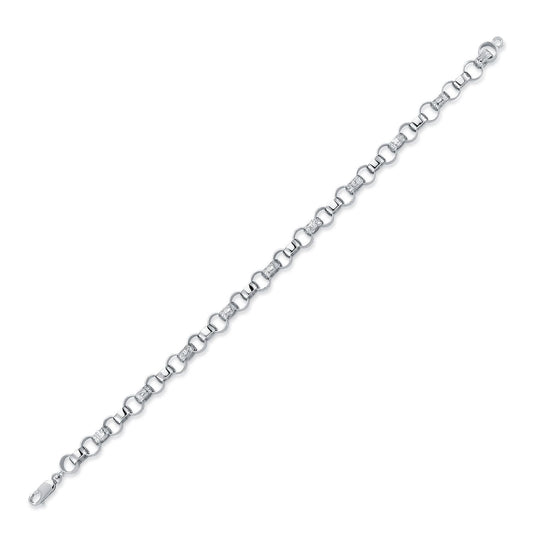 Mens Rhodium Plated Silver carved Belcher Bracelet 7mm 8.5" - ACN002G-8.5
