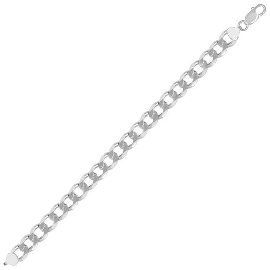 Mens Rhodium Silver Diamond-cut Flat Curb 9.5mm Chain Necklace - ACN006J