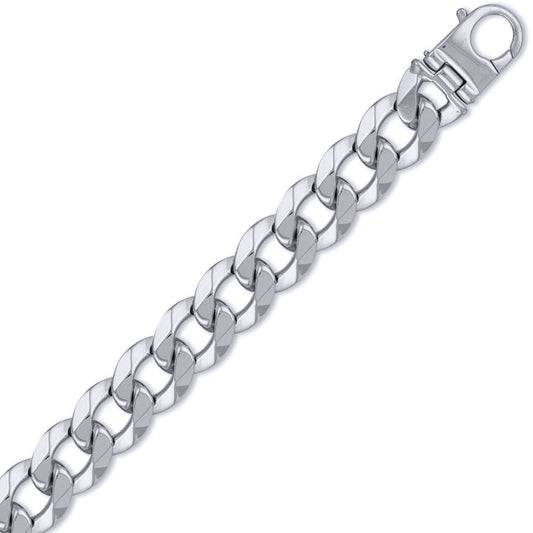 Mens Solid Silver Heavy Weight Curb Link 17mm Chain Necklace - ACN006Q
