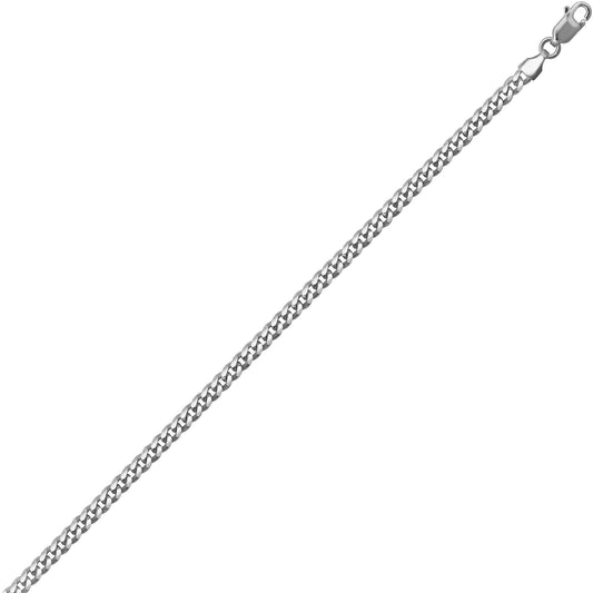 Mens Rhodium Plated Silver Domed Curb Cuban 3.3mm Chain Necklace - ACN021A