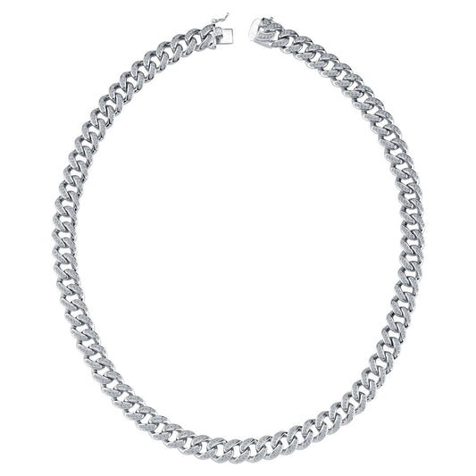 Men's Silver Round CZ Cuban Curb Link Chain Necklace - ACN045A
