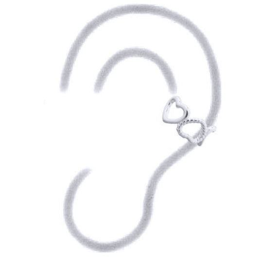 Silver Rope Edge Love Hearts Slip-on Helix Cuff Earrings - AEC002