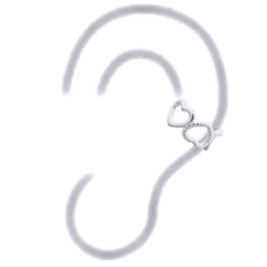 Silver Rope Edge Love Hearts Slip-on Helix Cuff Earrings - AEC002
