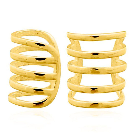 Gold-plated Silver Tooth Comb Ribcage Slip-on Helix Cuff Earrings - AEC003A