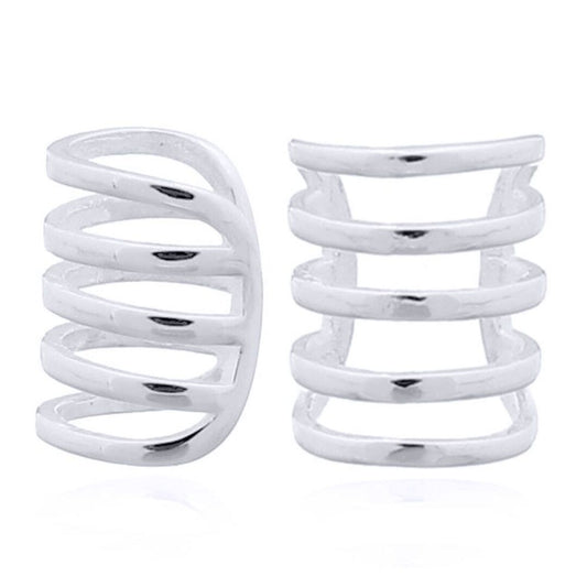 Silver 5 Tooth Comb Ribcage Slip-on Helix Cuff Earrings - AEC003