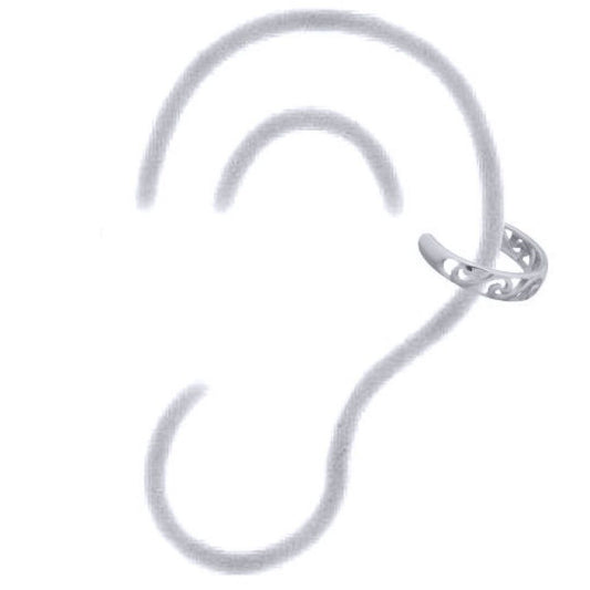 Silver Filigree Waves Curls Slip-on Helix Cuff Earrings - AEC009