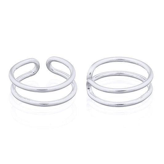 Silver Parallel Slim Rings Slip-on Helix Cuff Earrings - AEC010