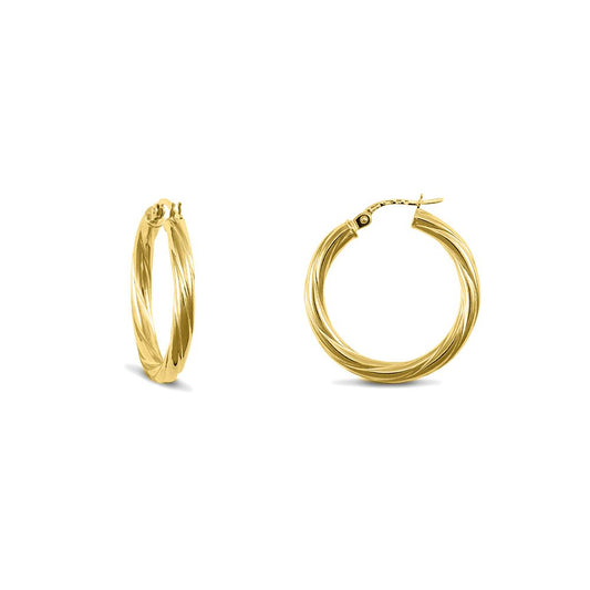 Gold-plated Sterling Silver Twist Hoop Earrings 3mm 25mm - AER001C-GP