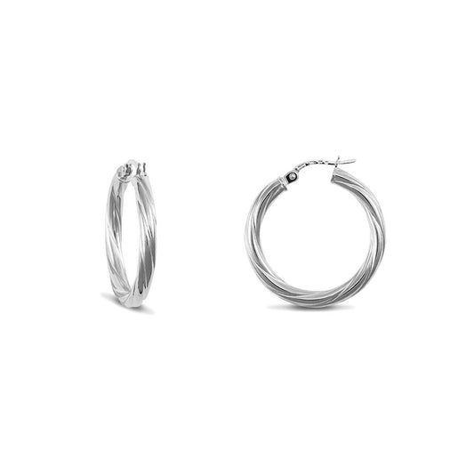 Sterling Silver Twist Hoop Earrings 3mm 25mm - AER001C