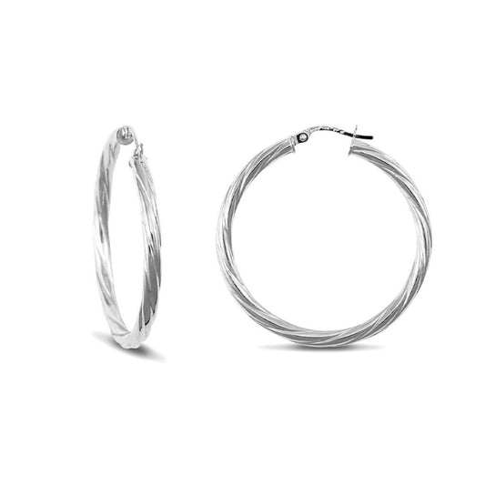 Sterling Silver Twist Hoop Earrings 3mm 35mm - AER001E
