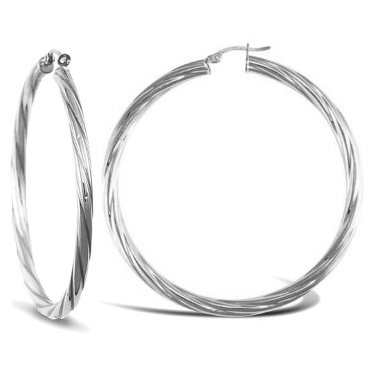 Sterling Silver Twist Hoop Earrings - 4mm - 5.6cm - AER002F