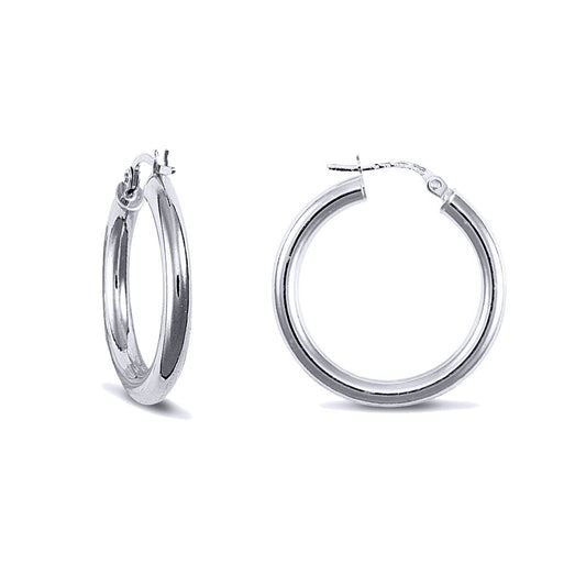 Sterling Silver Polished Hoop Earrings 3mm 25mm - AER006B