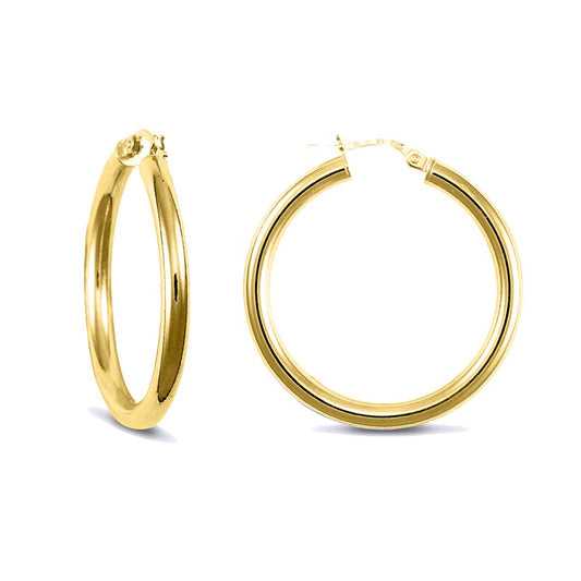 Gold-plated Sterling Silver Polished Hoop Earrings 3mm 30mm - AER006C-GP