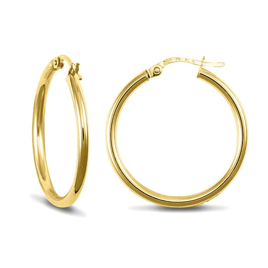 Gold-plated Sterling Silver Polished Hoop Earrings 2mm 24mm - AER009C-GP