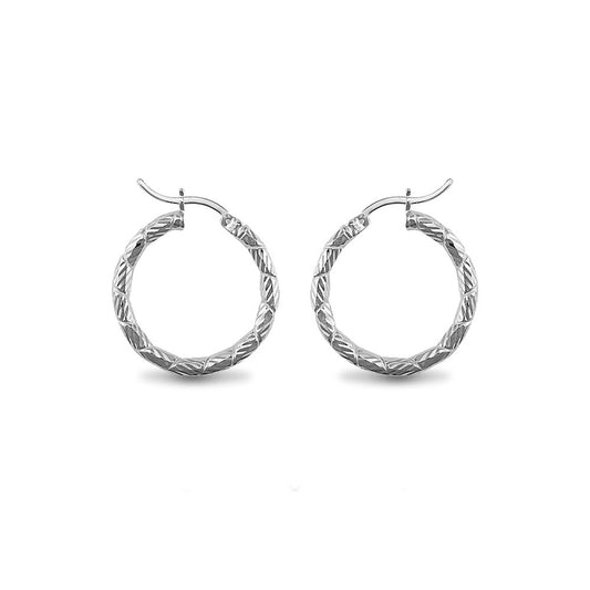 Sterling Silver Engraved Twist Hoop Earrings - 3mm - 2.5cm - AER010A