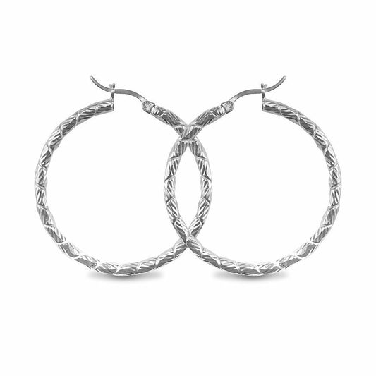Sterling Silver Silver Engraved Twist Hoop Earrings - 3mm - 4cm - AER010C