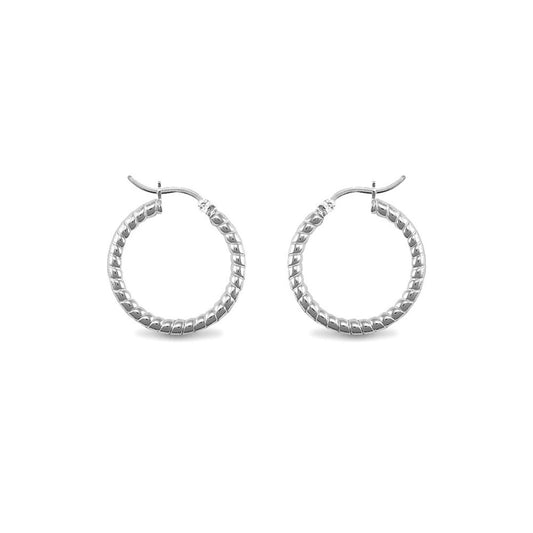 Sterling Silver Ribbed Hoop Earrings - 3mm - 2.4cm - AER012A