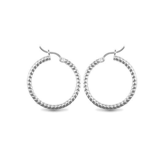 Sterling Silver Ribbed Hoop Earrings - 3mm - 3cm - AER012B