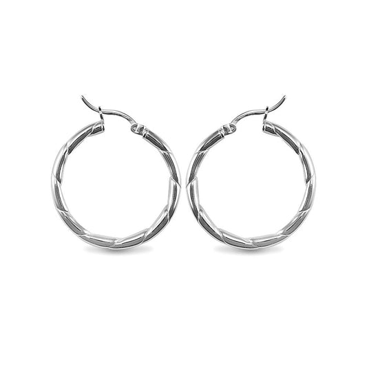 Sterling Silver Ribbed Hoop Earrings - 3mm - 3cm - AER013B
