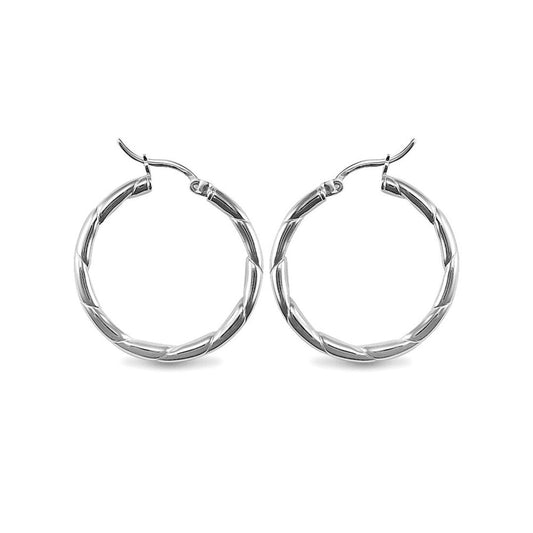 Sterling Silver Ribbed Hoop Earrings - 3mm - 3cm - AER013B