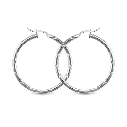 Sterling Silver Ribbed Hoop Earrings - 3mm - 4cm - AER013C